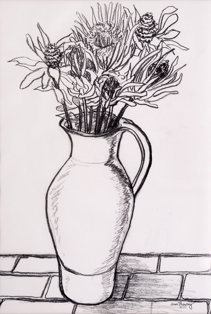 Jarra marrón con flores secas, 2000 de Joan Thewsey