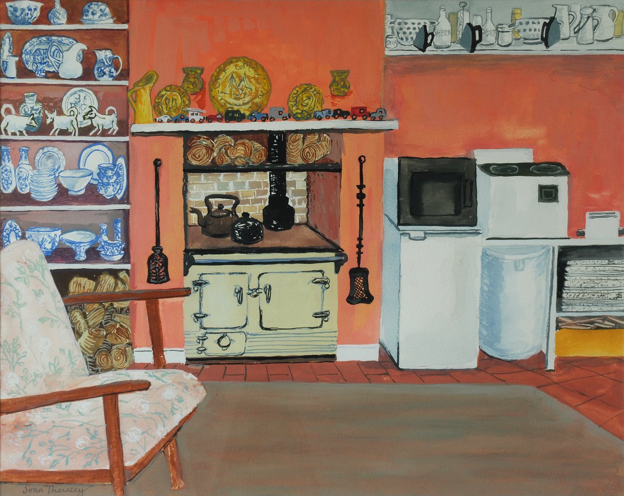 Cocina de Cabaña, Estudios Red Cottage, Suffolk con Rayburn, 2000 de Joan Thewsey