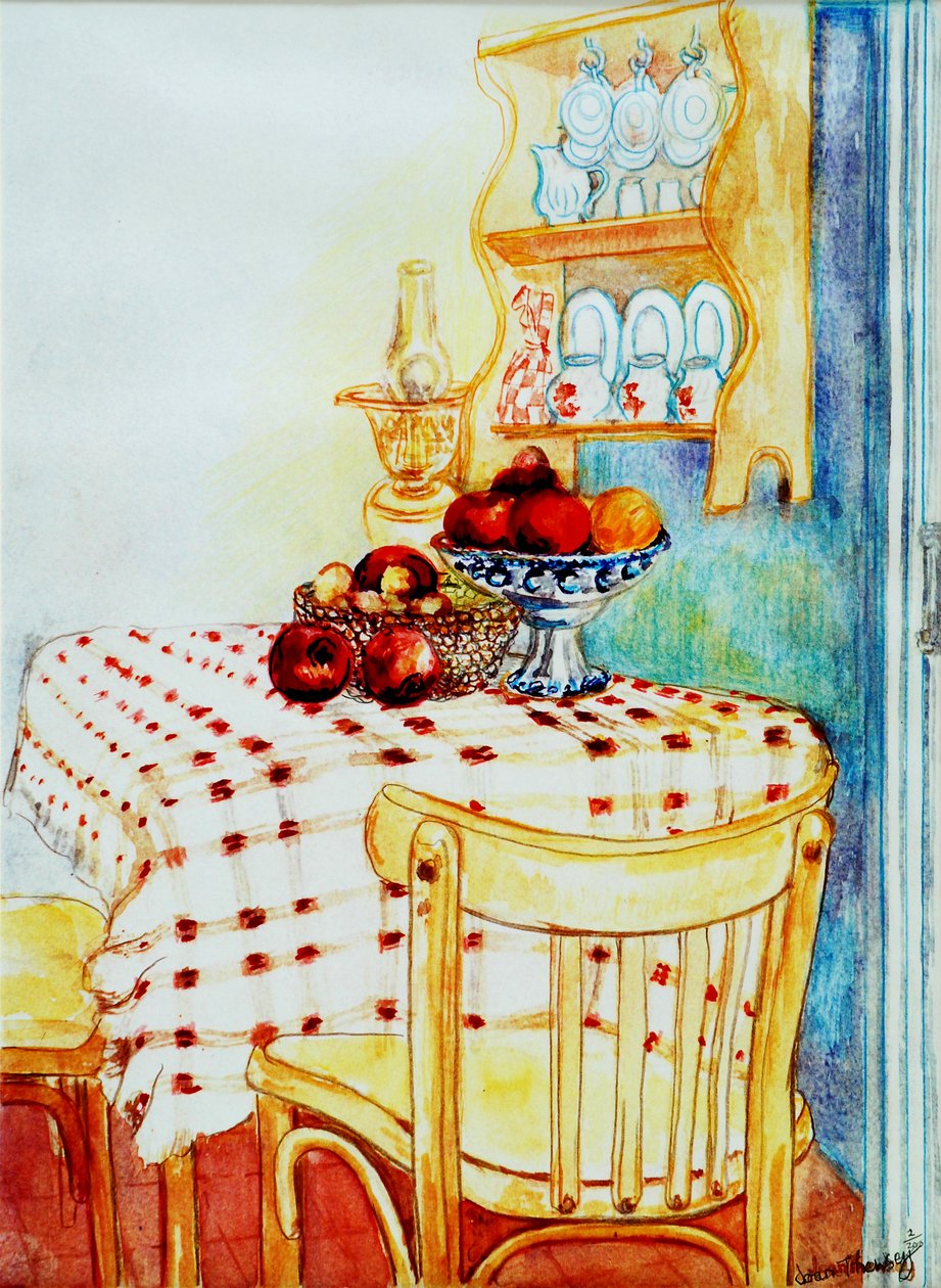 Mesa de cocina de cabaña con manzanas, 2005 de Joan Thewsey