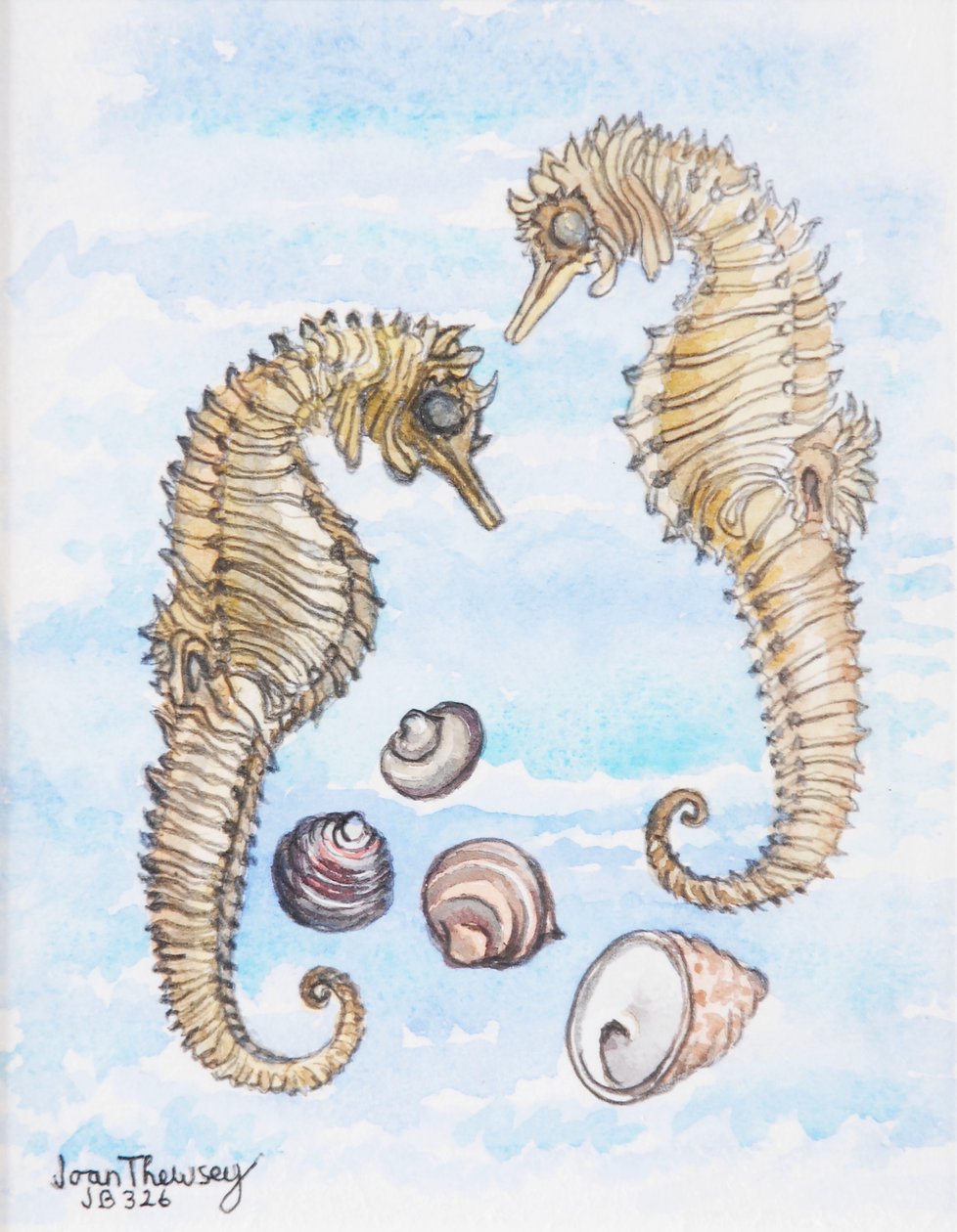 Dos caballitos de mar, con conchas, 2000 de Joan Thewsey