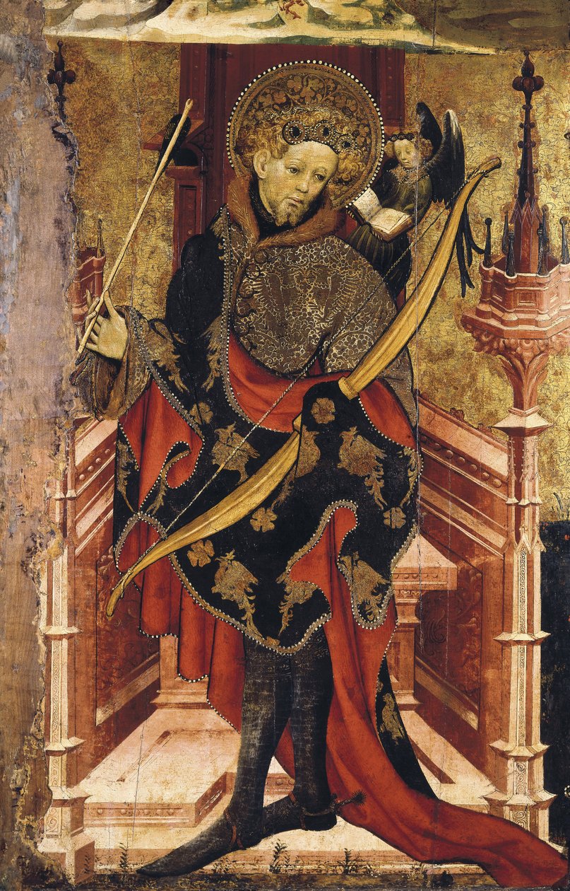 San Sebastián y Crucifixión. c.1417-25 (temple sobre madera) de Joan or Juan Mates