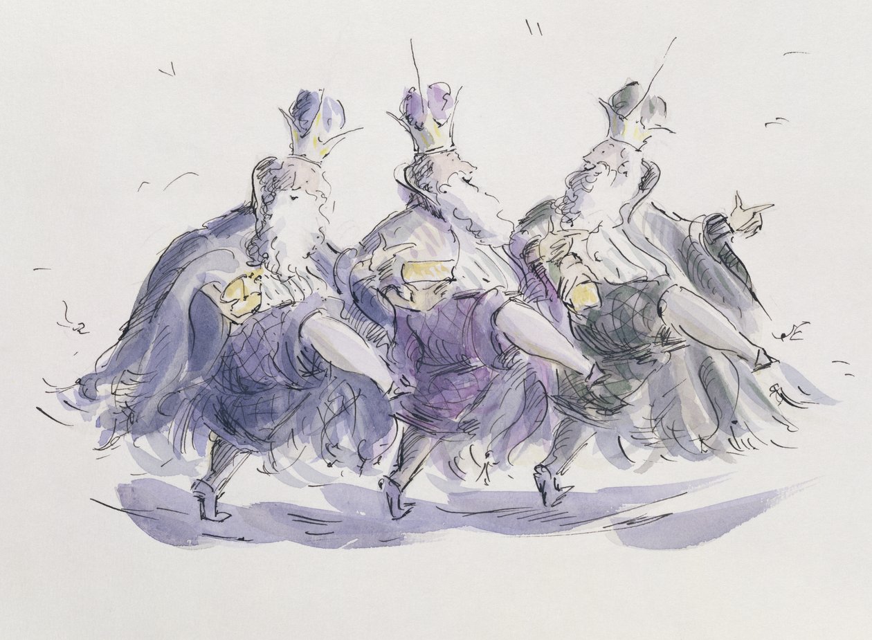 Tres reyes bailando una giga de Joanna Logan