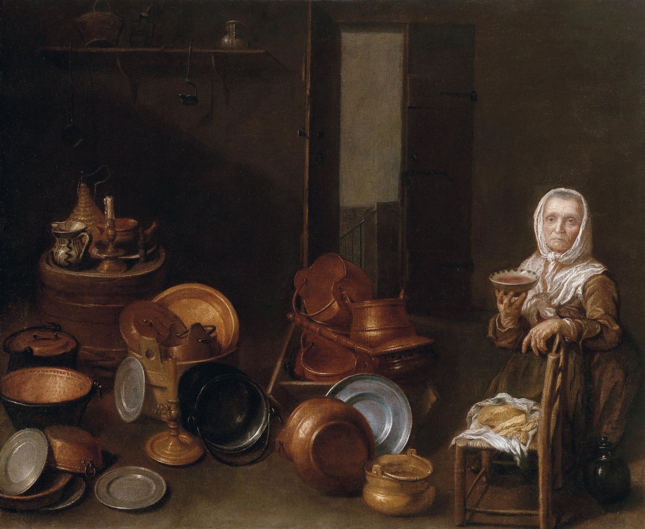 Interior de cocina con una anciana de Joannes de Cordua
