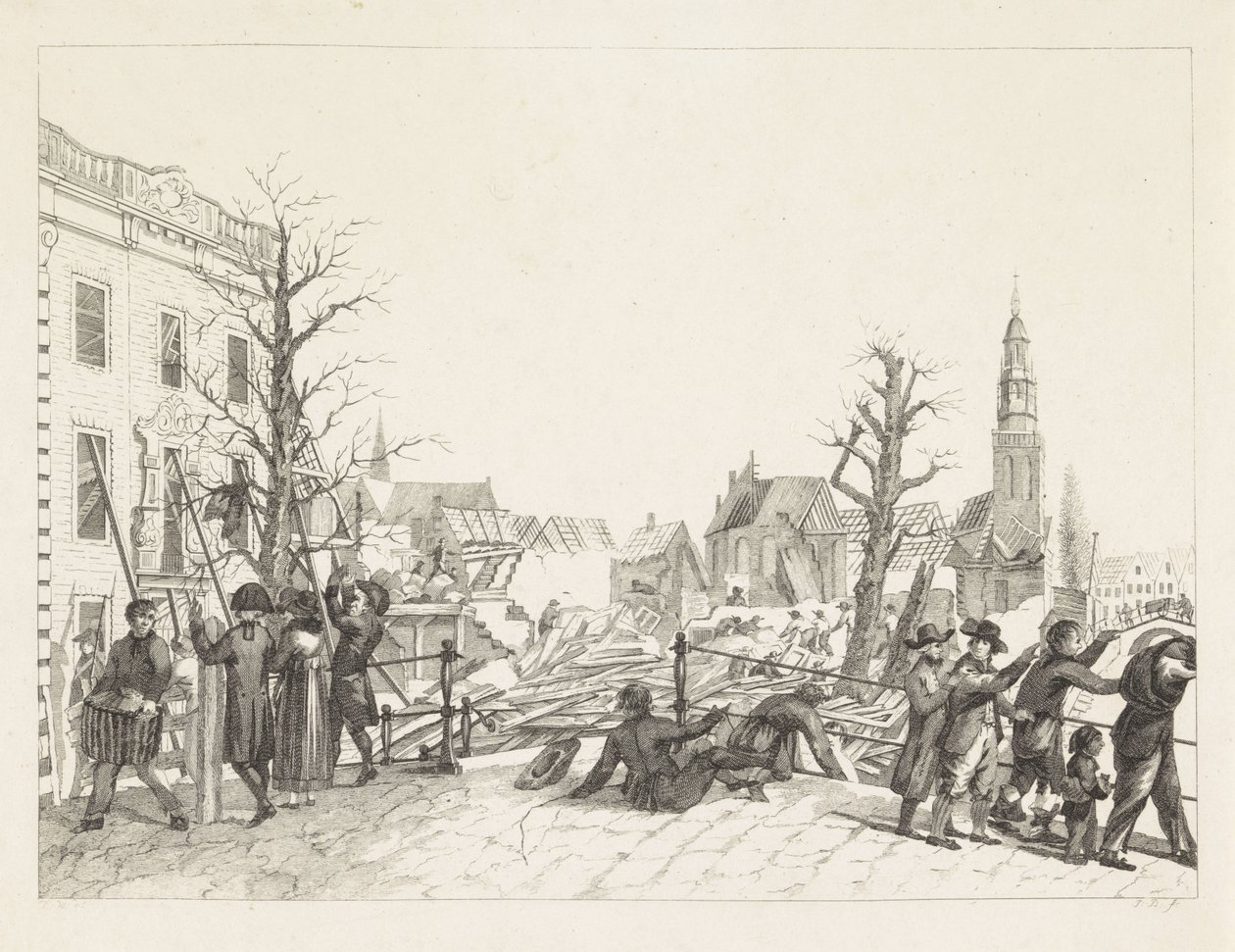 Ruinas de Leiden tras el desastre de la pólvora, 1807 de Joannes Bemme