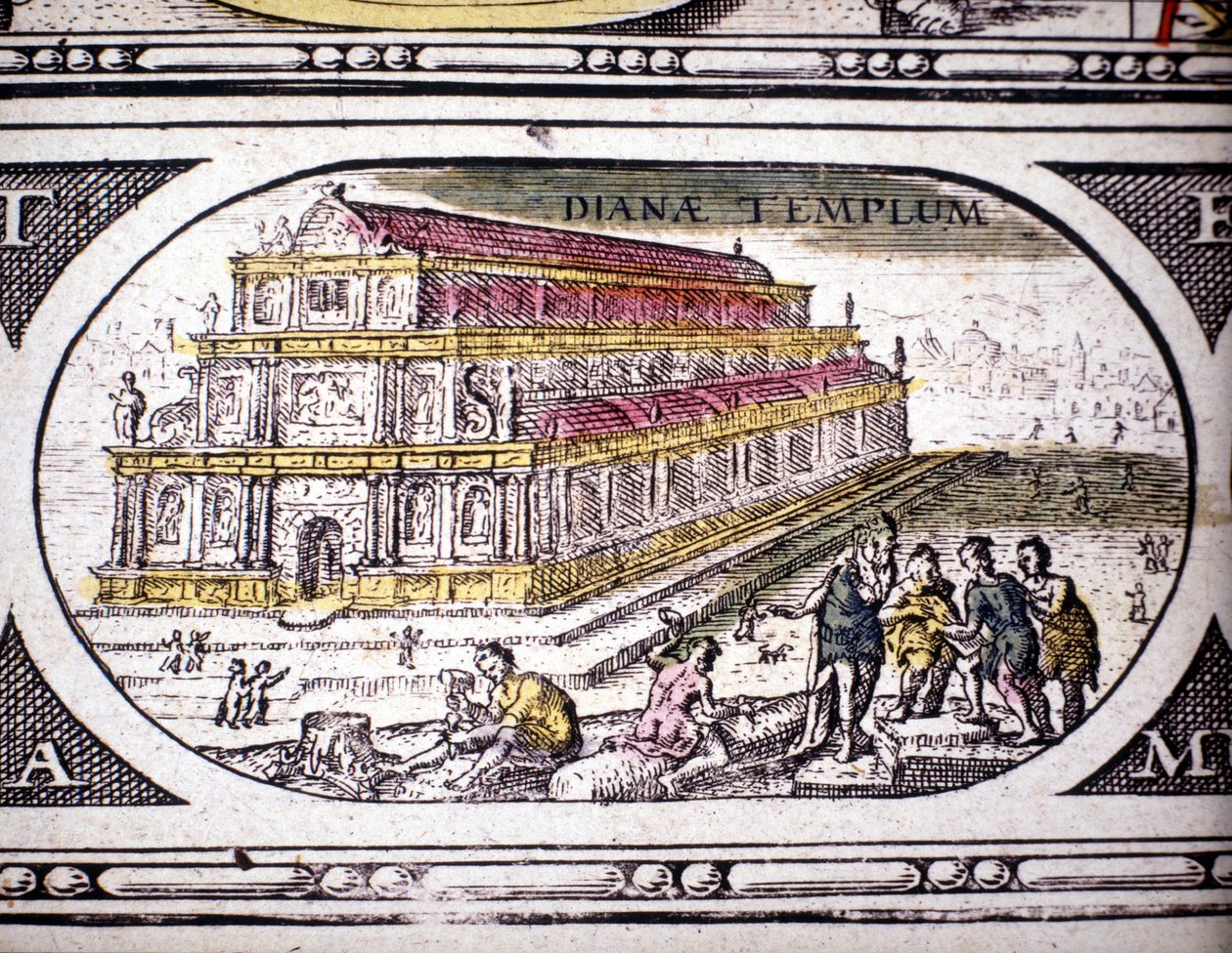 Representación de las Siete Maravillas de la Antigüedad: el Templo de Diana (Artemisa) en Éfeso. en el Atlas de Jansson Jannsonius impreso en Ámsterdam en 1630. Colección privada. de Joannes Jansson