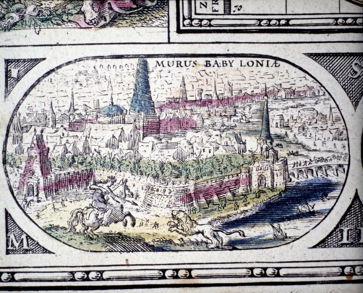 Representación de las Siete Maravillas de la Antigüedad: los Jardines de Babilonia. en el Atlas de Jansson Jannsonius impreso en Ámsterdam en 1630 de Joannes Jansson