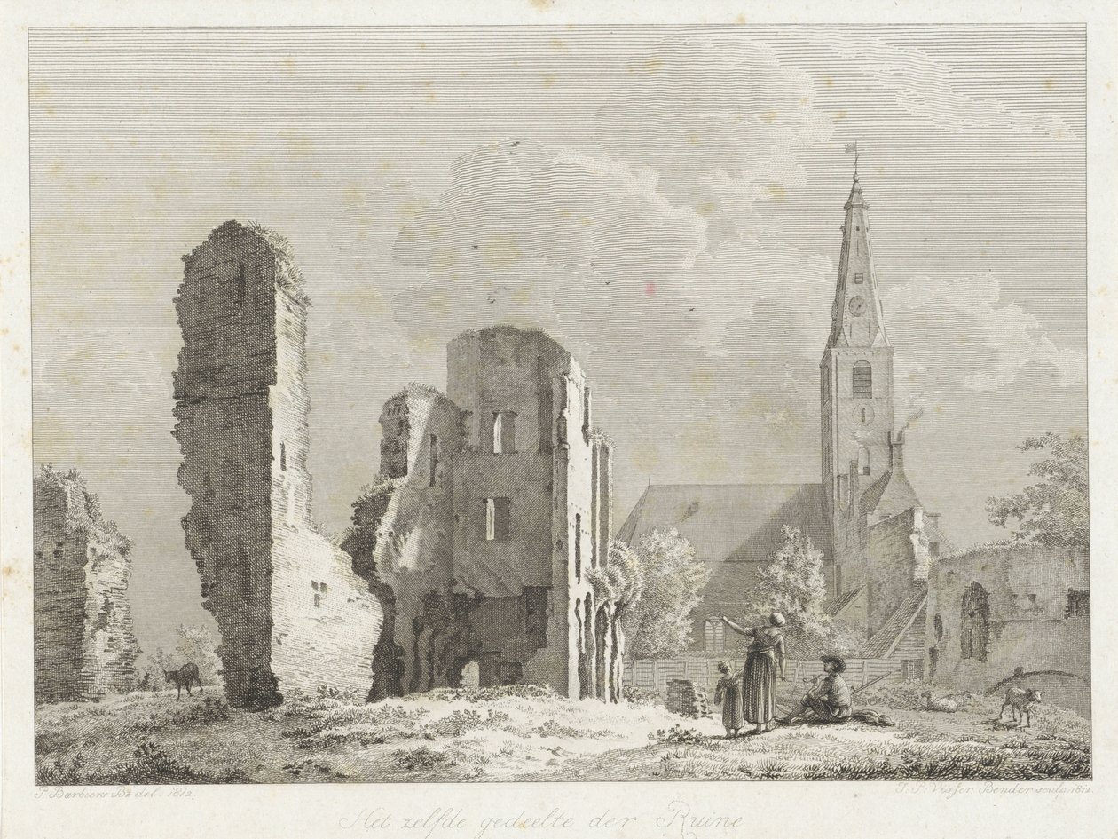 Ruinas de la abadía en Rijnsburg La misma parte de la Ruina (título sobre objeto) de Joannes Pieter Visser Bender