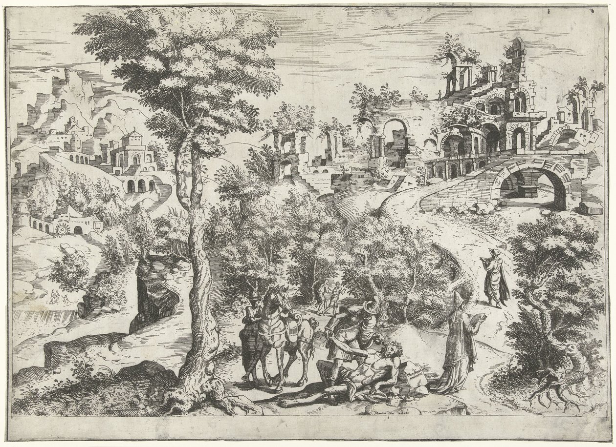 Paisaje con el Buen Samaritano de Joannes van Doetechum (I) (attributed to)