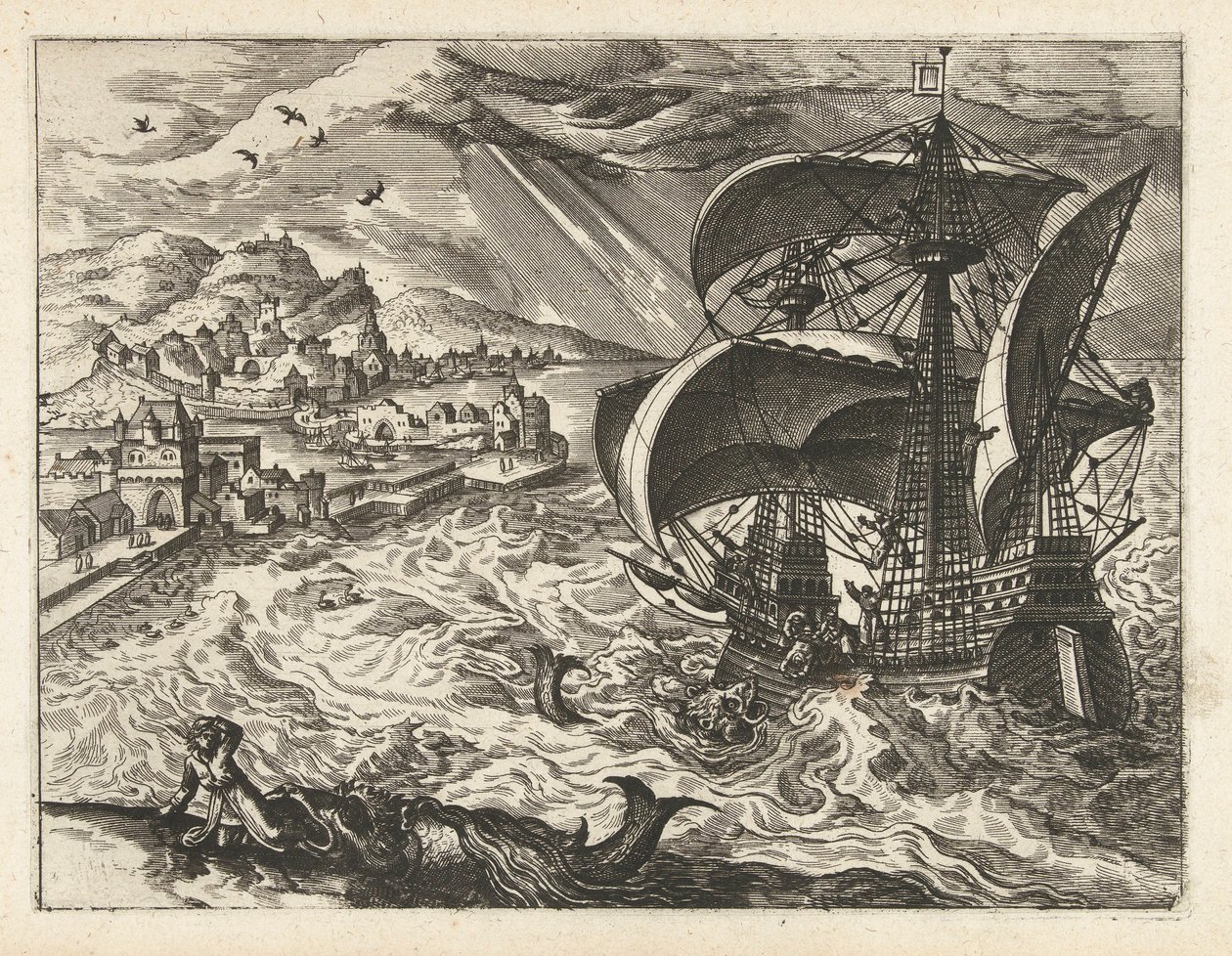 Marina con Jonás y la ballena Paisajes, paisajes marinos y paisajes urbanos imaginativos (título de la serie) de Joannes van Doetechum (I) (attributed to)