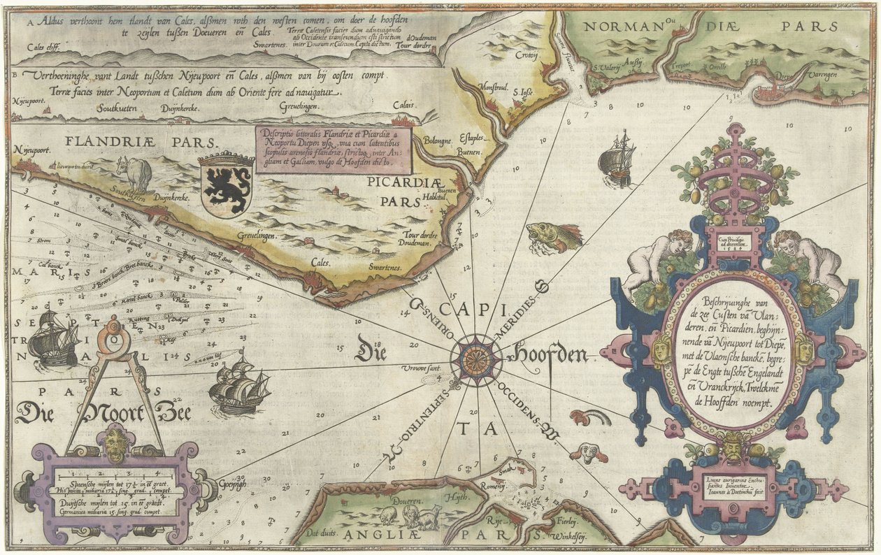 Mapa de las costas de Flandes, Normandía e Inglaterra
Descriptionhe van de zee Custen van Vlanderen ende Picardien (...) (título en el objeto) de Joannes van Doetechum (I)