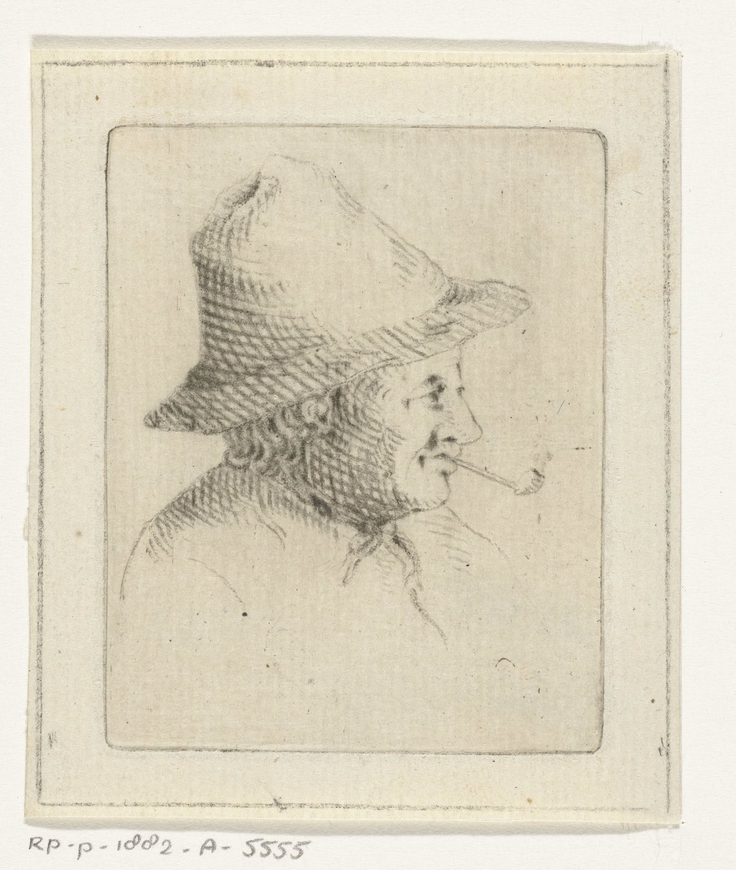 Busto de granjero con sombrero y pipa, de perfil de Joannis Jacobus Bijlaert