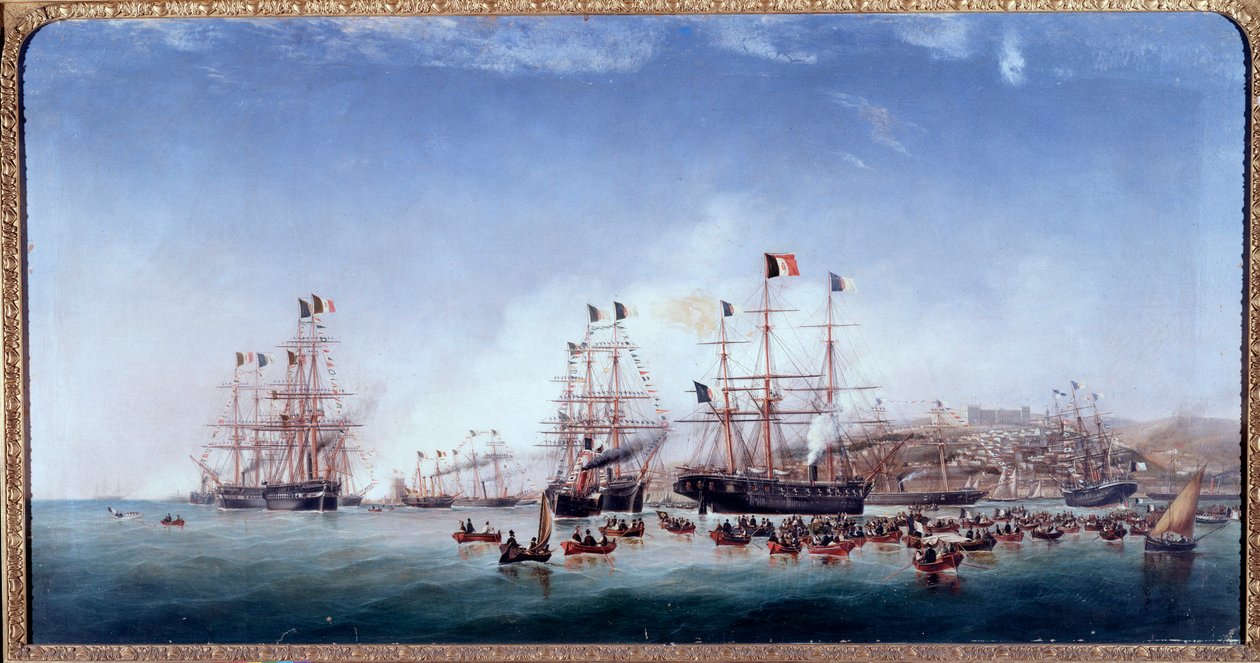 Barco italiano regina Maria Pia en el puerto de Lisboa (óleo sobre lienzo de Joao Gomes da Silva Pedroso