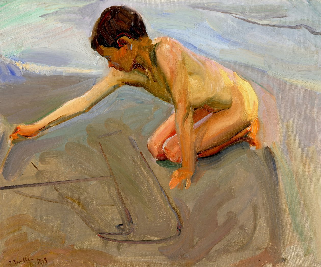 Dibujando en la arena de Joaquín Sorolla