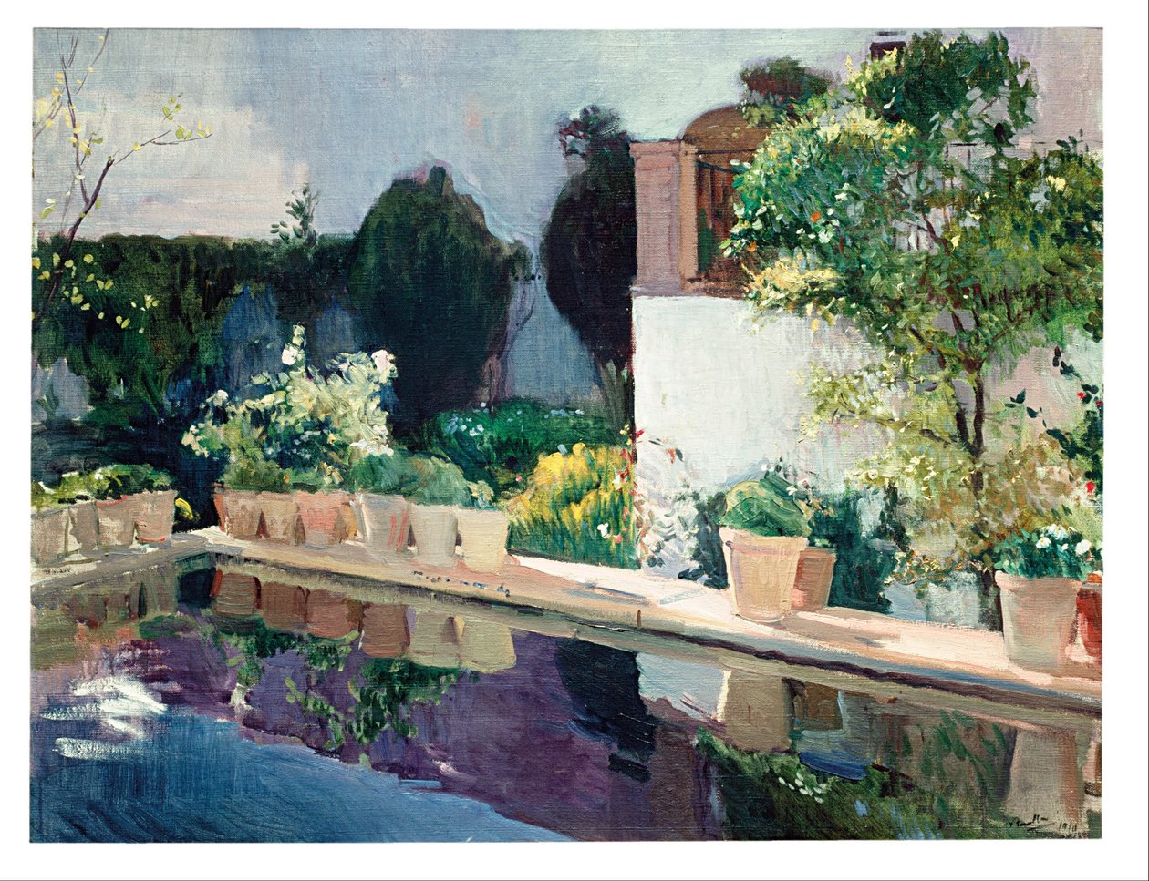Estanque del palacio, jardines reales de Sevilla de Joaquín Sorolla