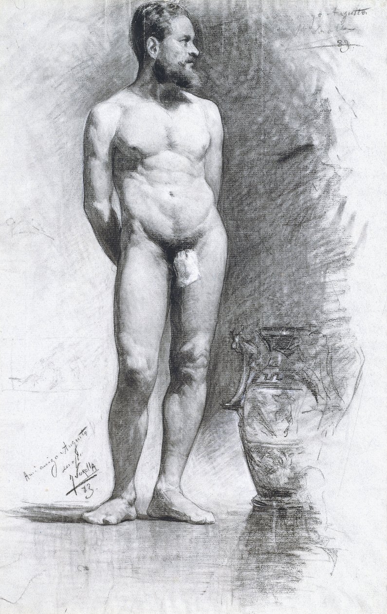 Desnudo masculino académico con una urna griega, 1883 de Joaquín Sorolla