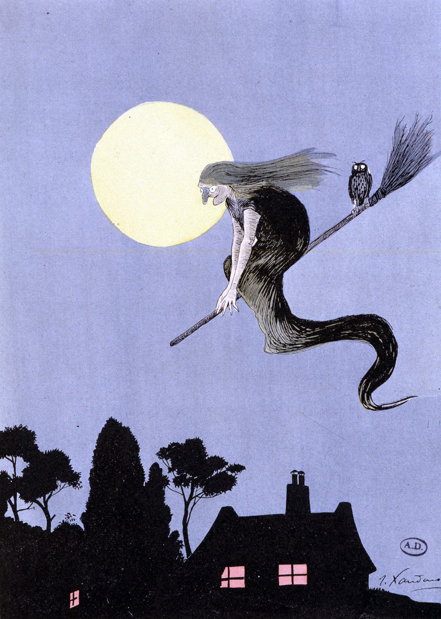 Las brujas, si creemos las leyendas, fueron las primeras en practicar la aviación (bruja en su escoba) - en "Las aventuras de la aviación" de Xandaro de Joaquin Xaudaro