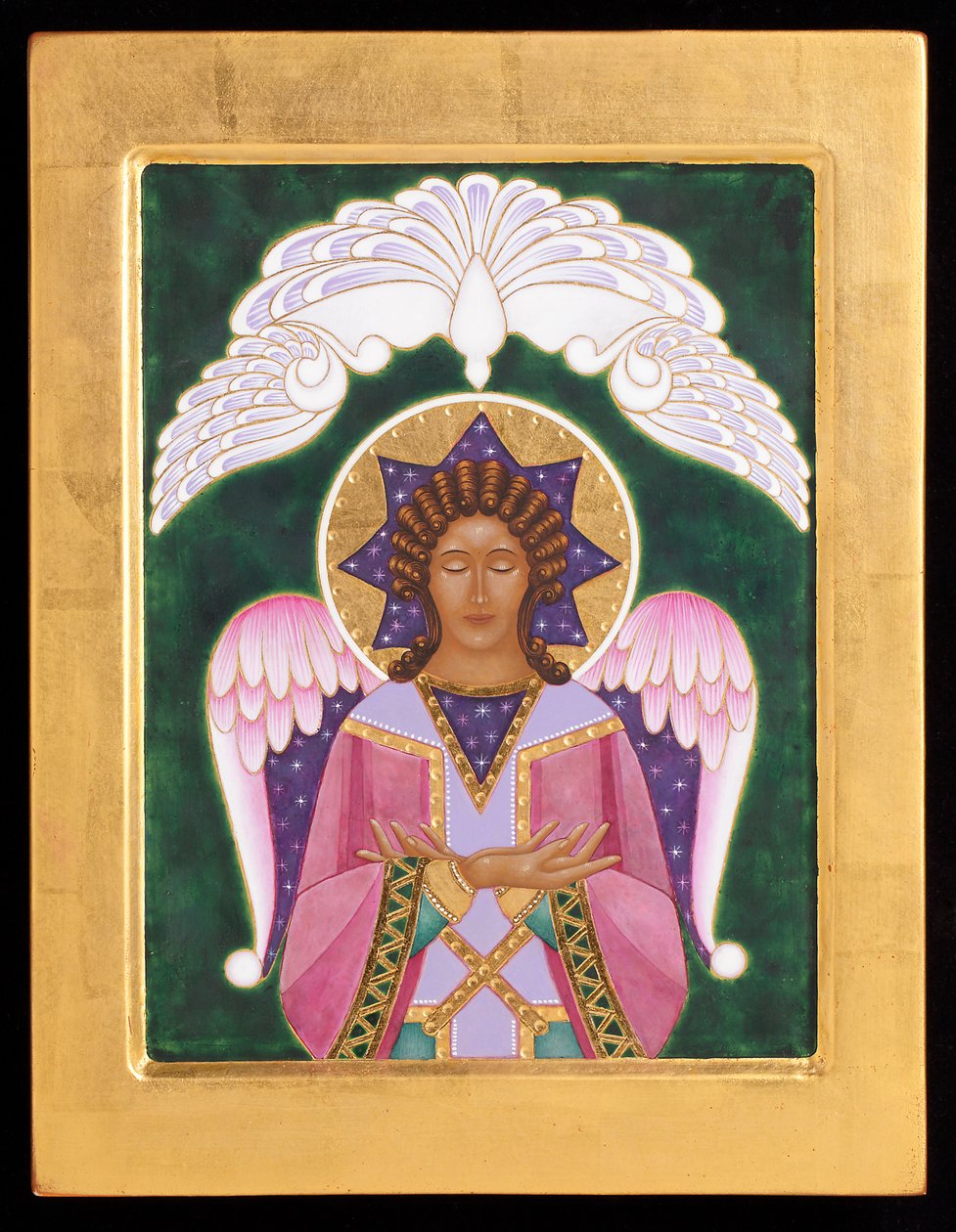 Ángel del silencio, 2015 (temple al huevo y oro de 24 quilates sobre madera) de Jodi Simmons