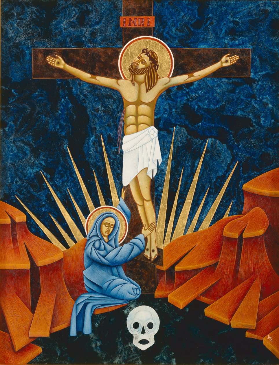 Crucifixión, 2005 (temple al huevo y oro de 24 quilates sobre madera) de Jodi Simmons