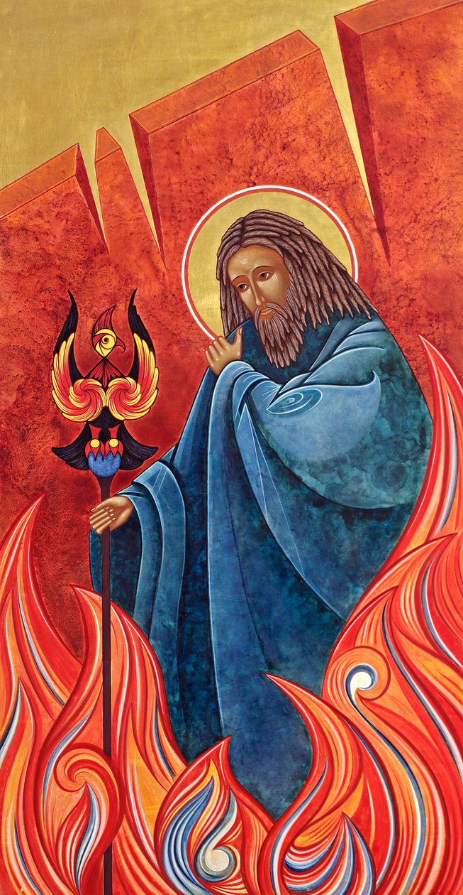 Profeta Elías, 2012 (temple al huevo y oro de 24 quilates sobre madera) de Jodi Simmons