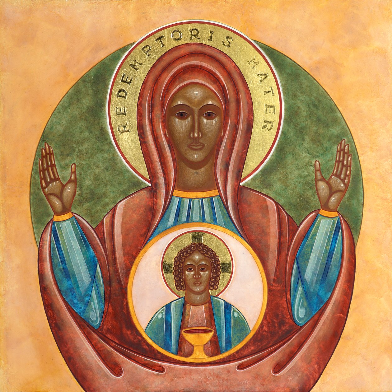 Redemptoris Mater, 2010 (temple al huevo y oro de 24 quilates sobre madera) de Jodi Simmons