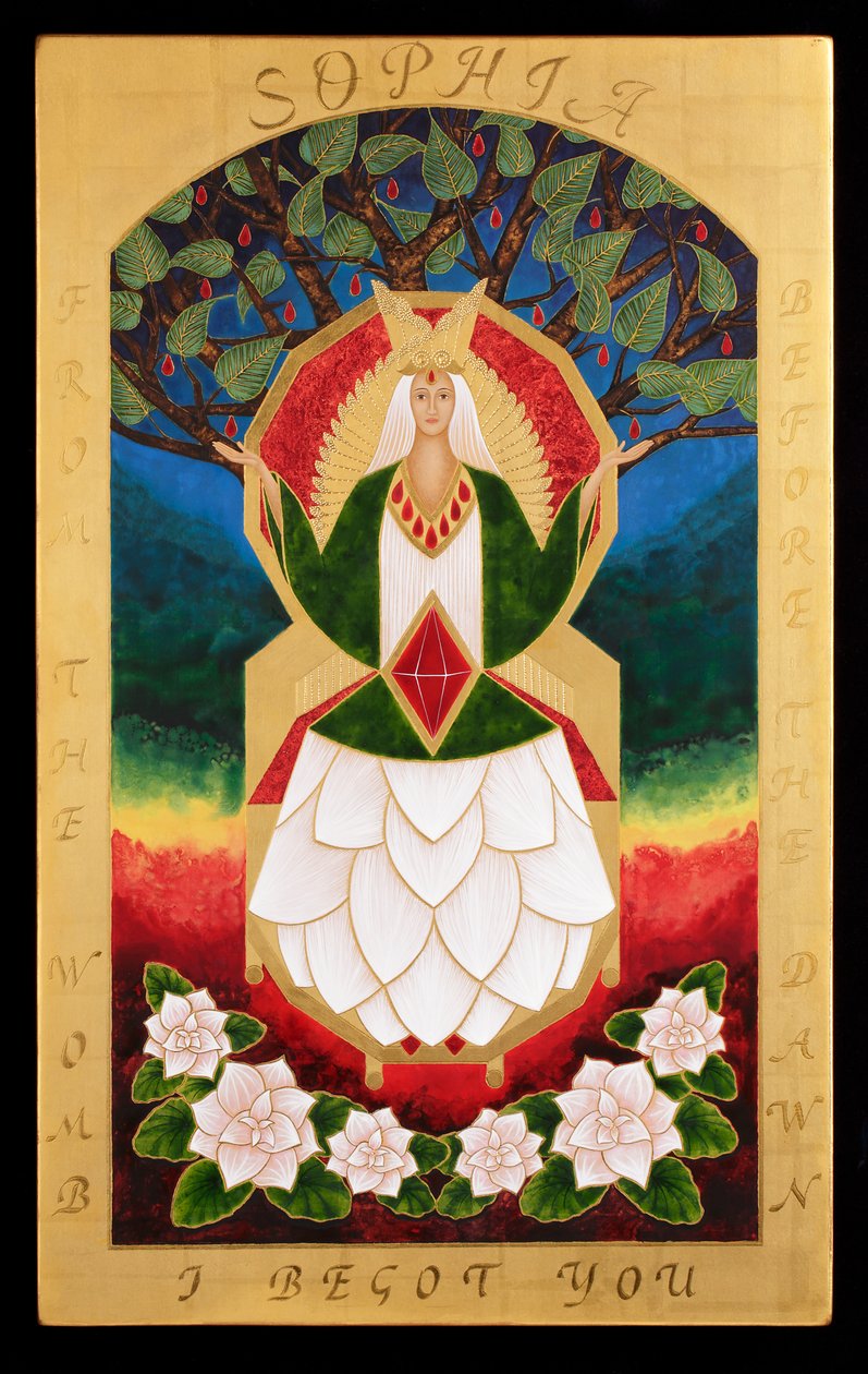 Sophia, 2015 (temple al huevo y oro de 24 quilates sobre madera) de Jodi Simmons