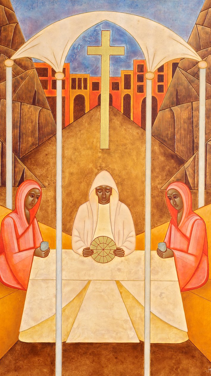 La cena de Emaús, 2011 (temple al huevo y oro de 24 quilates sobre madera) de Jodi Simmons