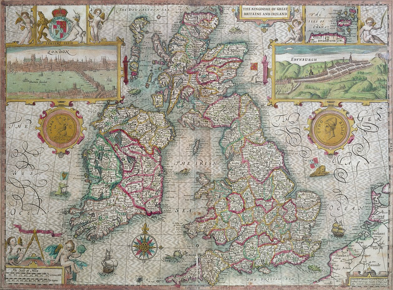 Mapa del Reino de Gran Bretaña e Irlanda, 1610 de Jodocus Hondius