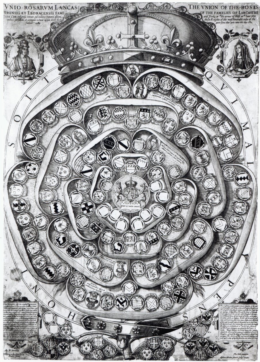 La Unión de las Rosas de las Familias de Lancaster y York, 1589 de Jodocus Hondius