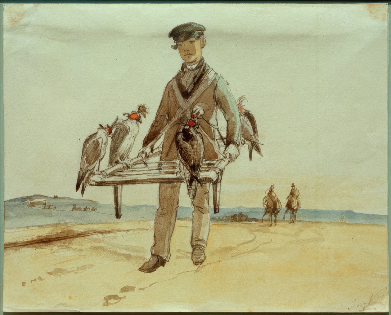 Halconero con halcón en Het Loo cerca de Apeldoorn de Johan Barthold Jongkind