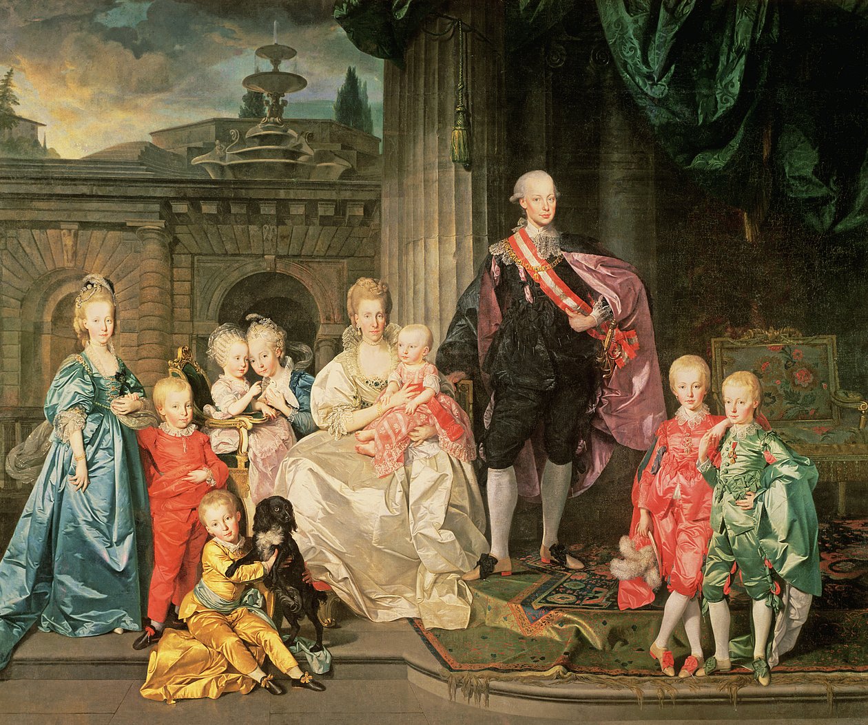 Leopoldo I, Gran Duque de Toscana (1747-92) (más tarde Leopoldo II, Emperador de Austria, 1790-92) con su esposa María Ludovica y sus hijos, incluido Franz (más tarde Emperador Franz II), 1776 de Johan Joseph Zoffany