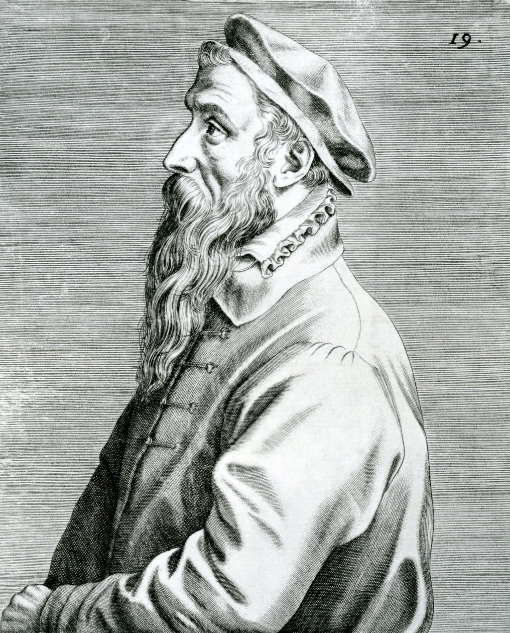 Peter Breughel, lámina 19 de la serie Pictorum aliquot celebrium Germanaie inferioris effigies (Retratos de algunos artistas célebres de los Países Bajos), 1595 de Johan Wierix
