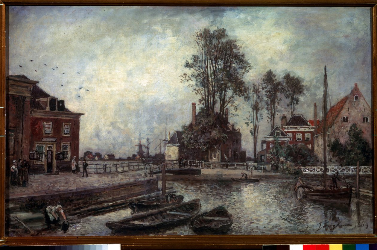 Muelle del canal (Un terraplén del canal). Pintura de Johan Barthold Jongkind (1819-1891) de Johan Barthold Jongkind