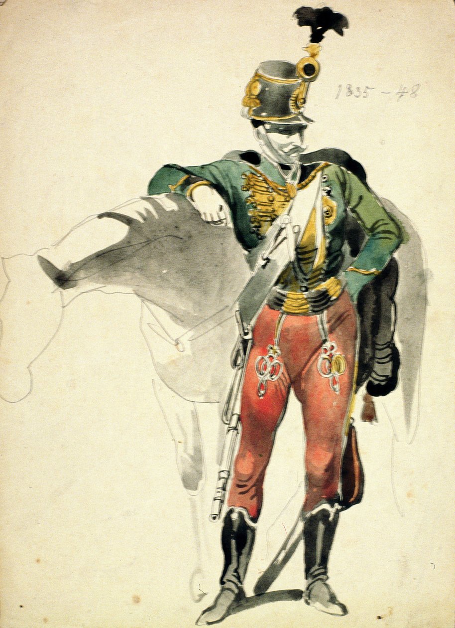 Un Húsar del 9º Regimiento, Vestimenta de Caballería Ligera, 1835-48 de Johan Baptiste Heinefetter