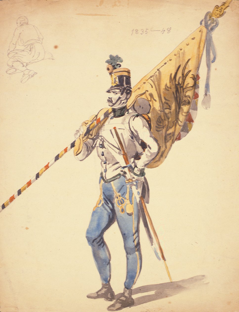 Un Oficial con un Batallón de Color de un Regimiento de Infantería Húngaro, 1835-1848 de Johan Baptiste Heinefetter