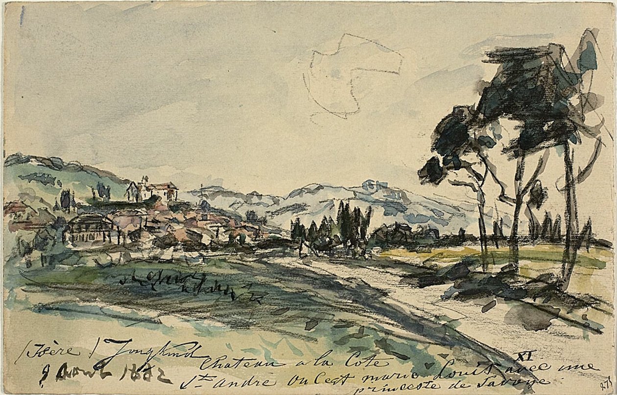 Chateau, Cote Saint Andre (anverso) Carro vacío y cobertizo con otros bocetos (reverso) de Johan Barthold Jongkind