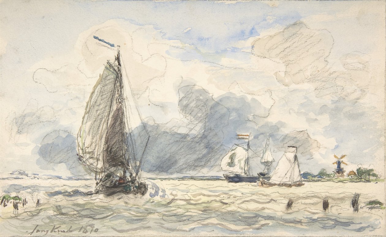 Barcos de pesca holandeses, Verso: Bocetos de barcos, 1870 de Johan Barthold Jongkind