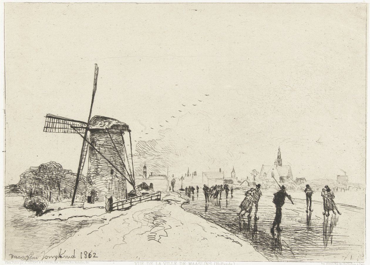 Vista de Maassluis Vue de la ville de Maaslins (Holanda) (título sobre objeto) de Johan Barthold Jongkind