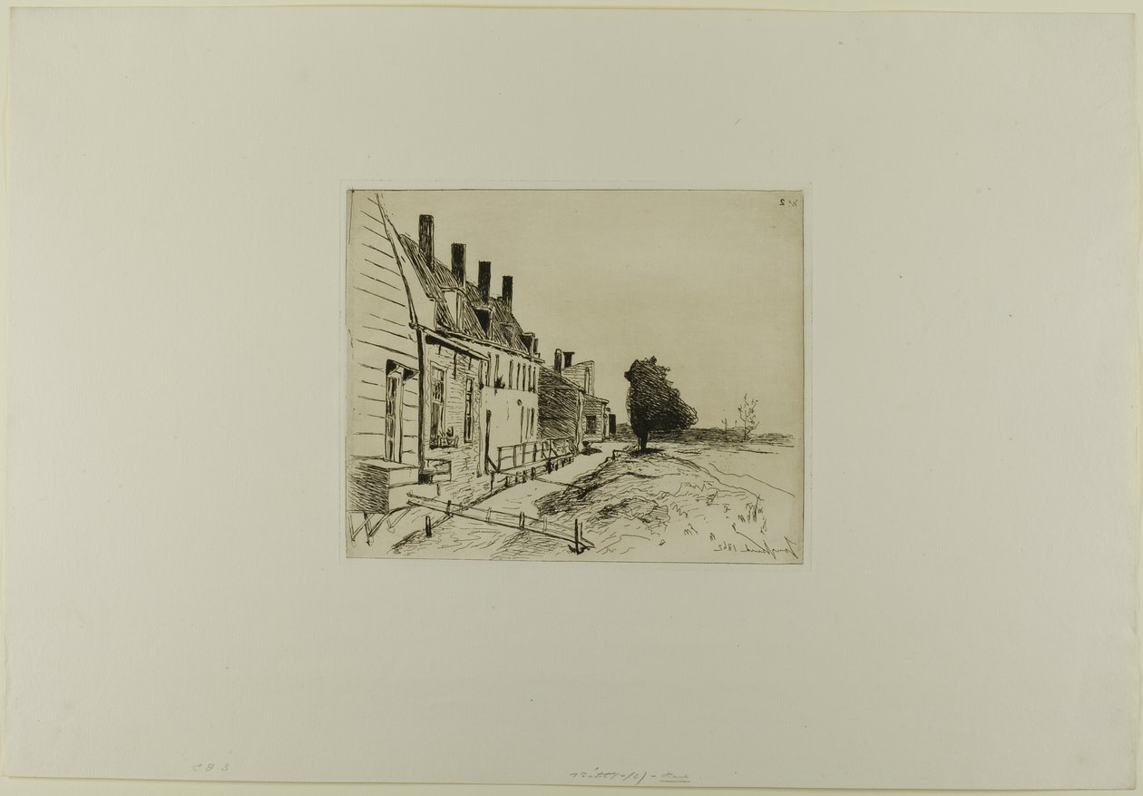 Casas a lo largo del canal, del Libro de seis aguafuertes, vistas de Holanda de Johan Barthold Jongkind