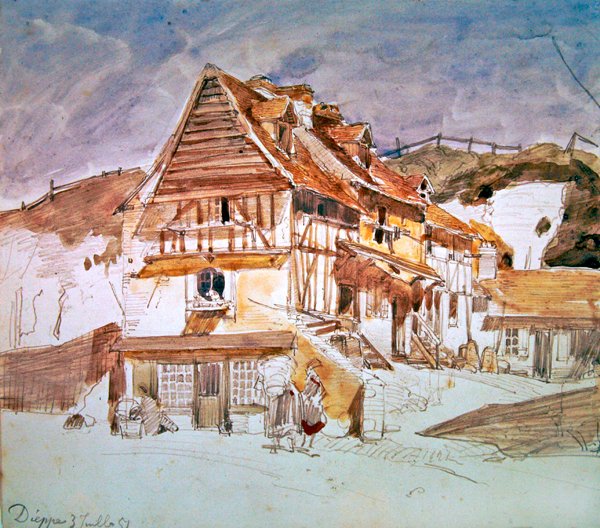 Casas antiguas en Dieppe, Normandía, Francia, 1851 de Johan Barthold Jongkind