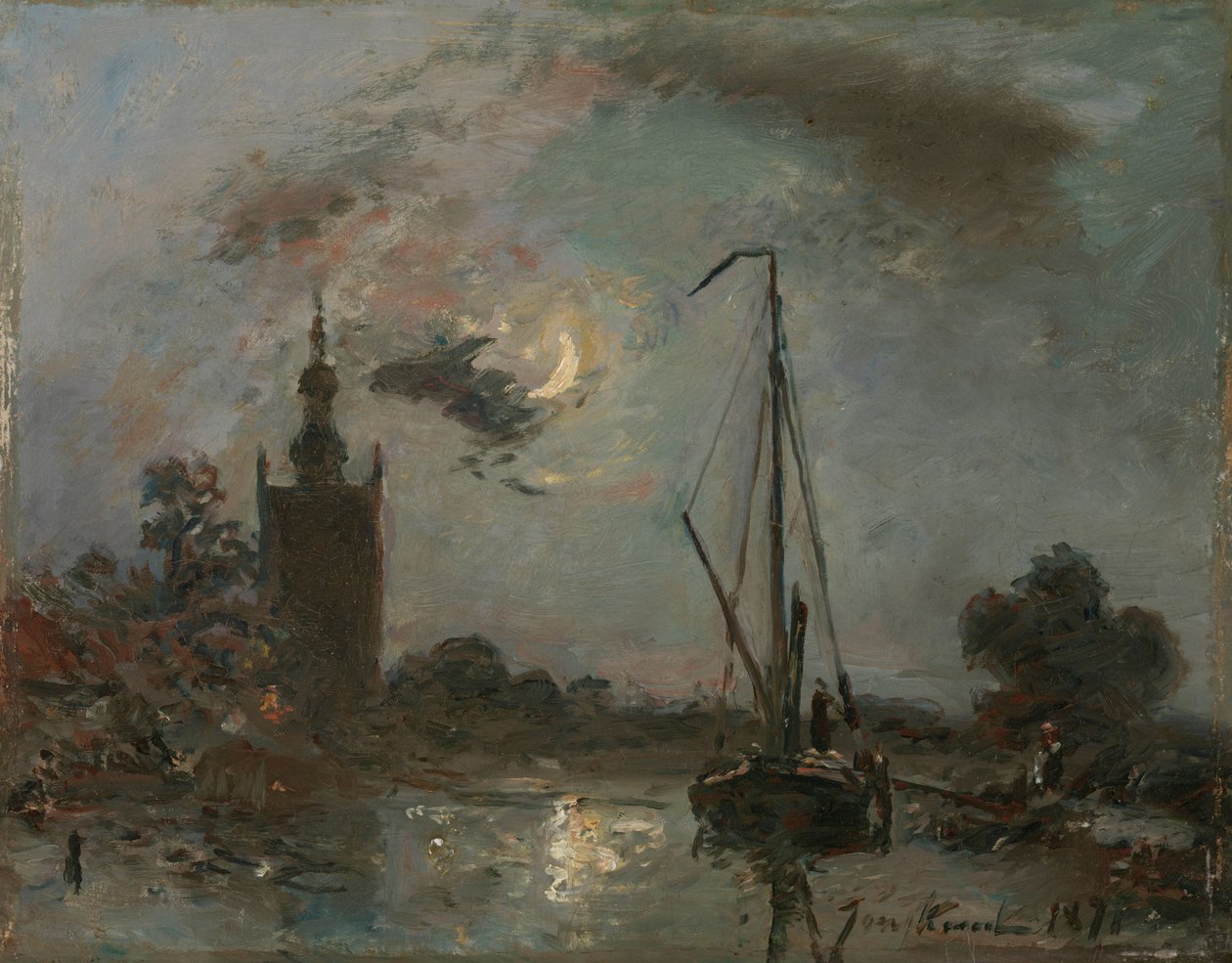 Overschie en la luz de la luna de Johan Barthold Jongkind