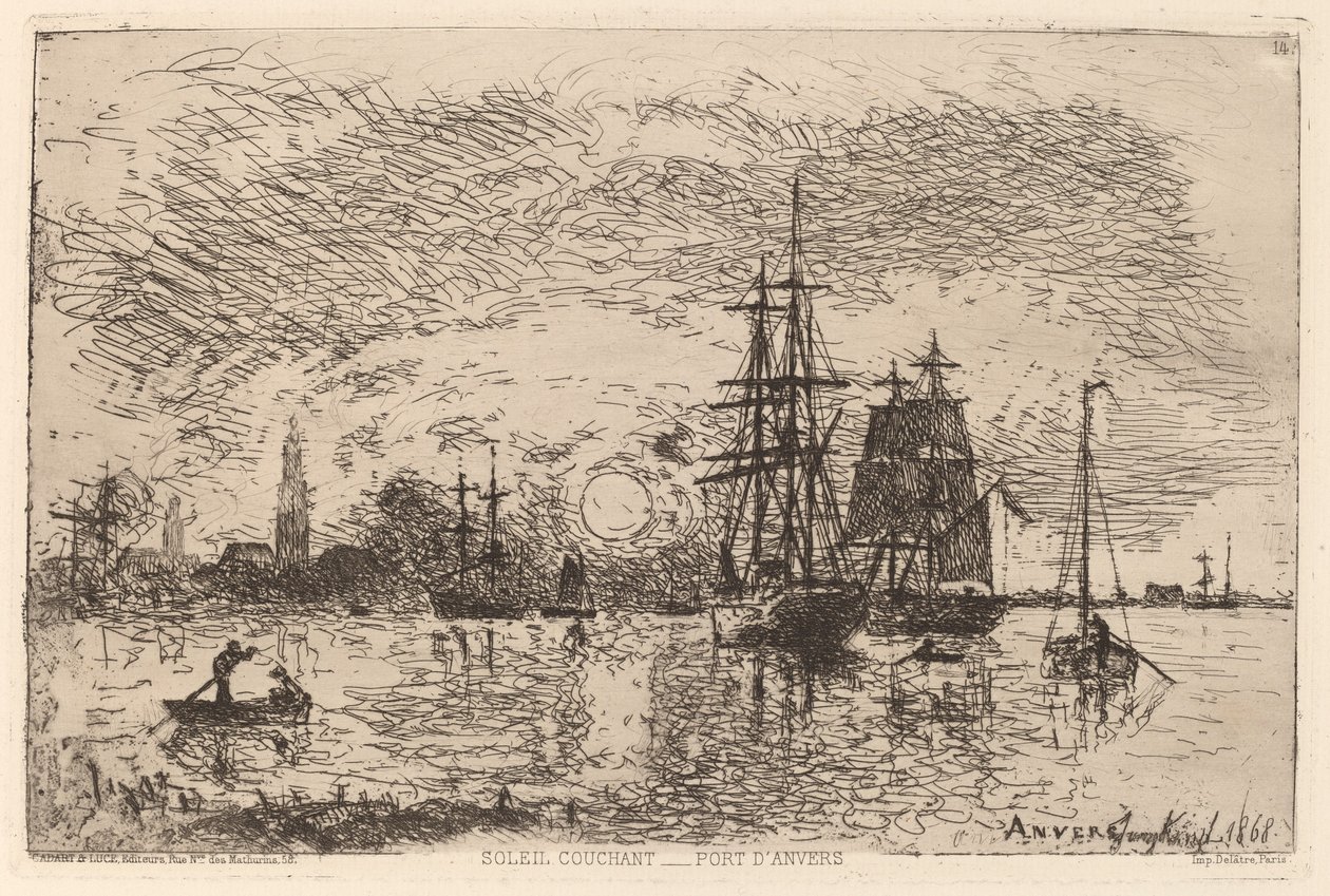 Sol poniente sobre el puerto de Amberes de Johan Barthold Jongkind