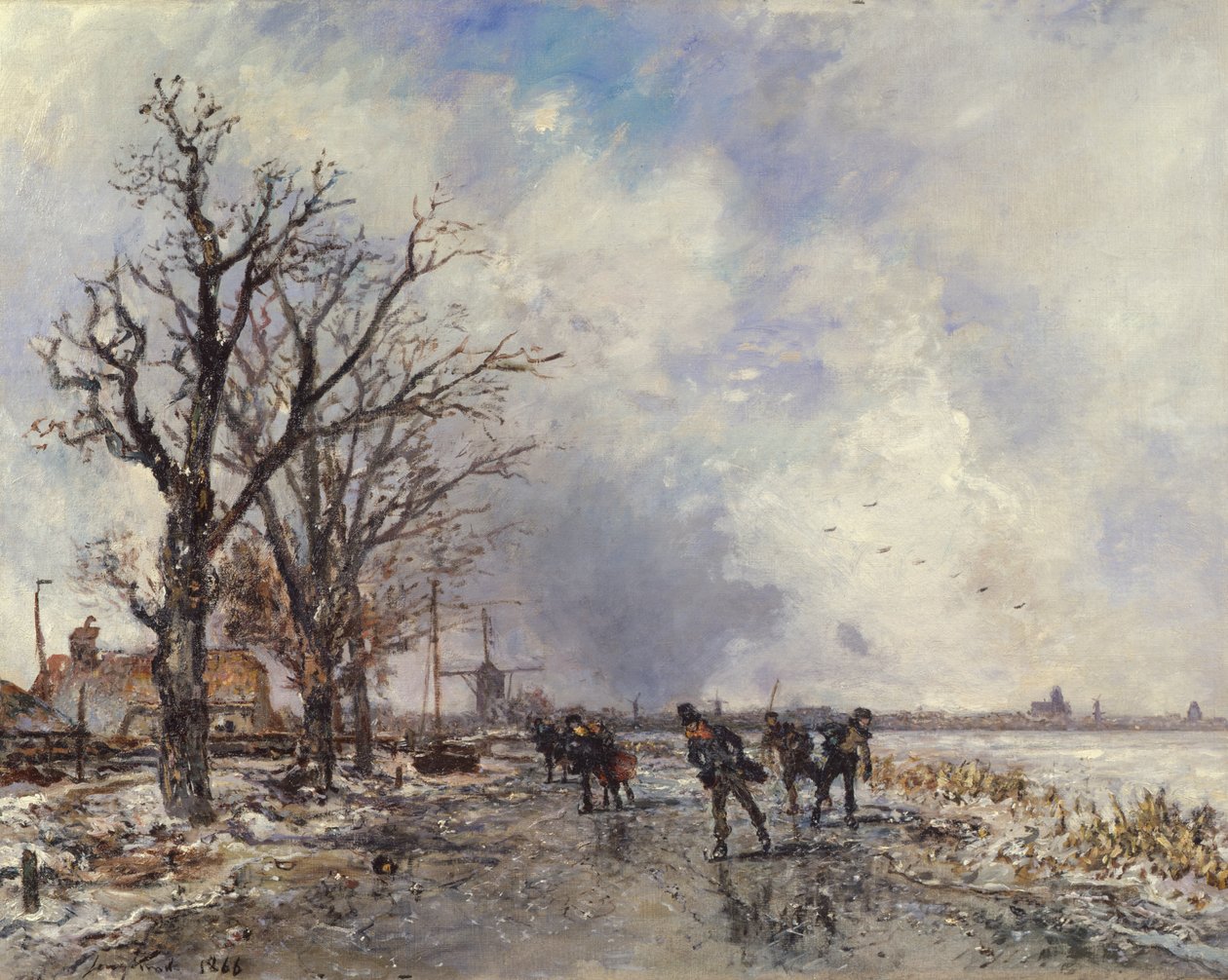 Patinadores en el río Schie, cerca de Róterdam, 1866 de Johan Barthold Jongkind