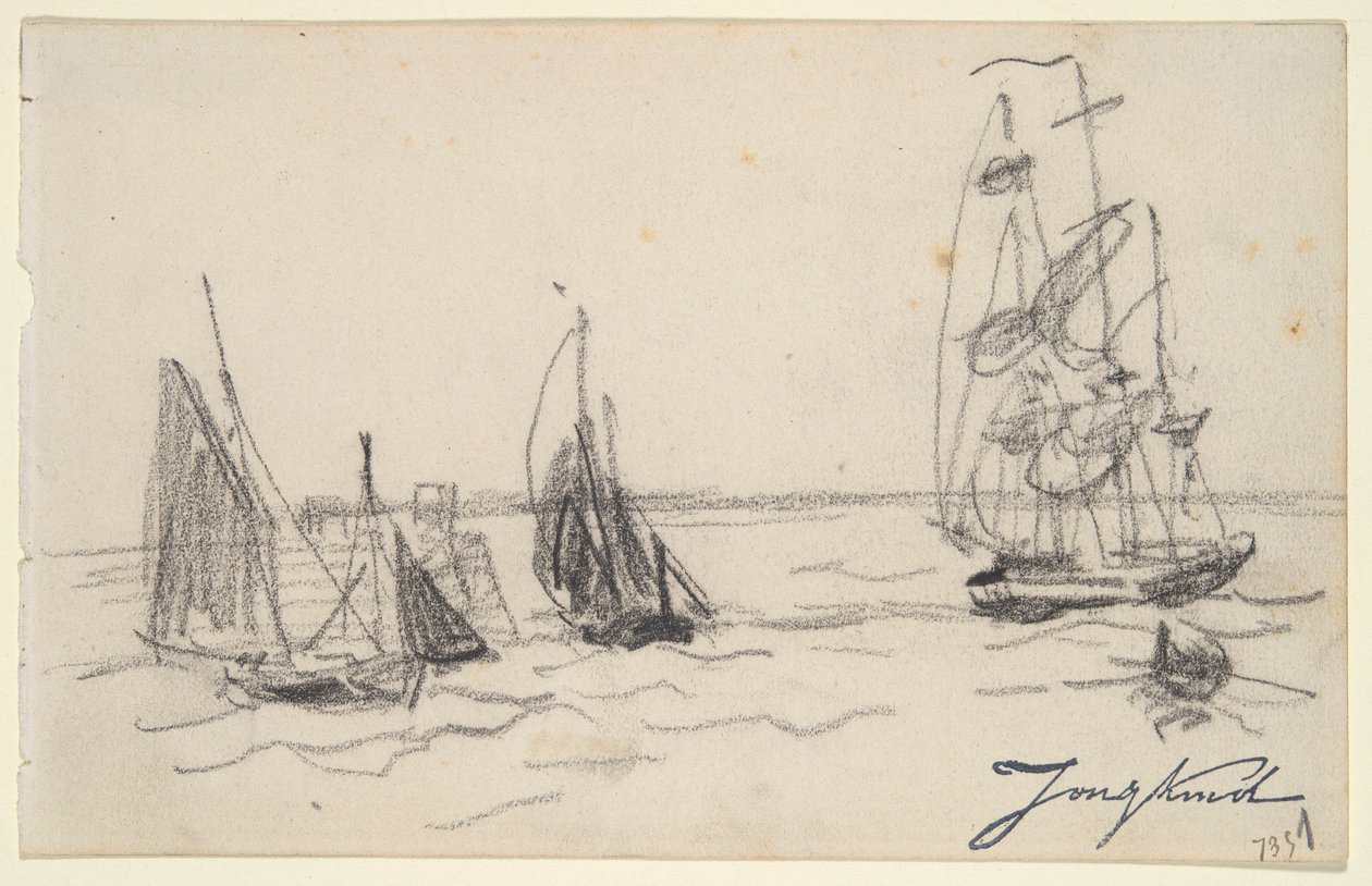 Pequeños veleros y un Three-Master de Johan Barthold Jongkind