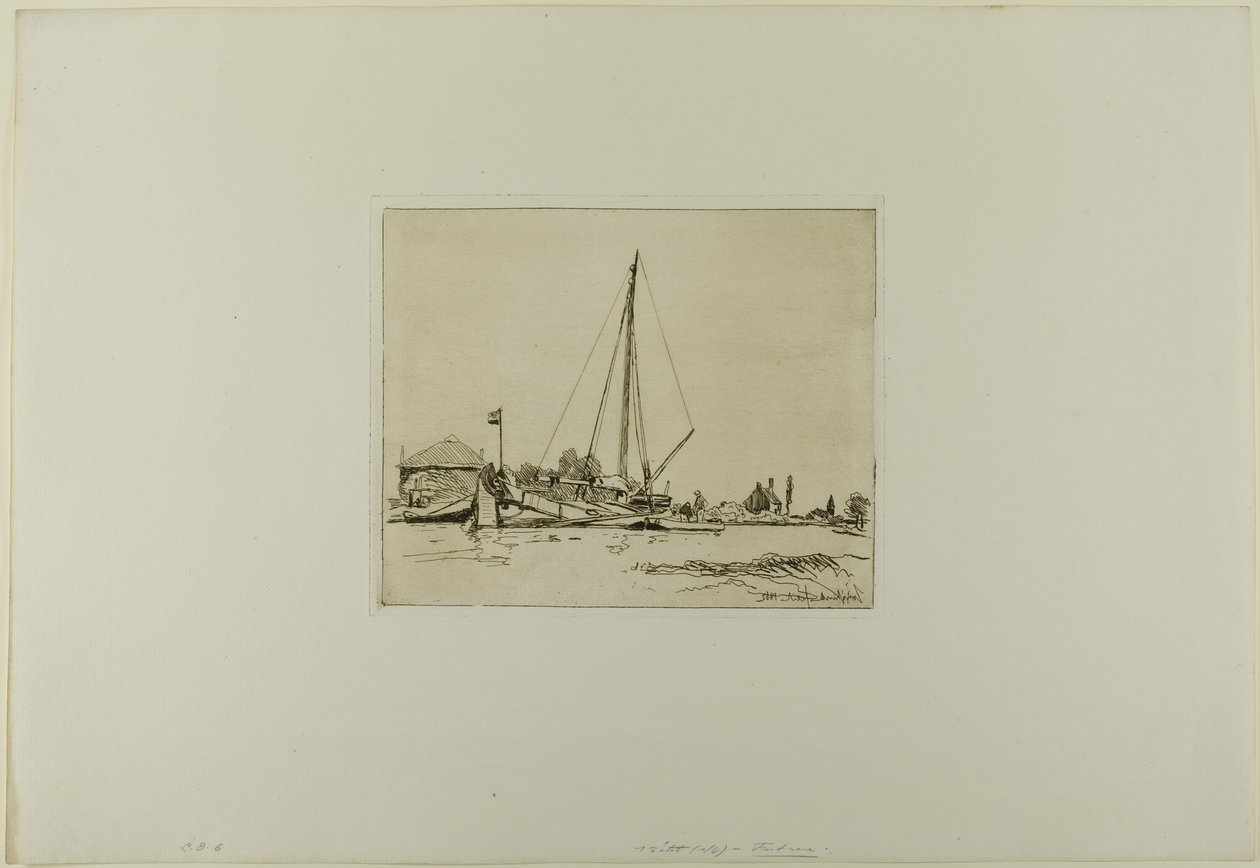 El barco amarrado, del Libro de seis aguafuertes, vistas de Holanda de Johan Barthold Jongkind