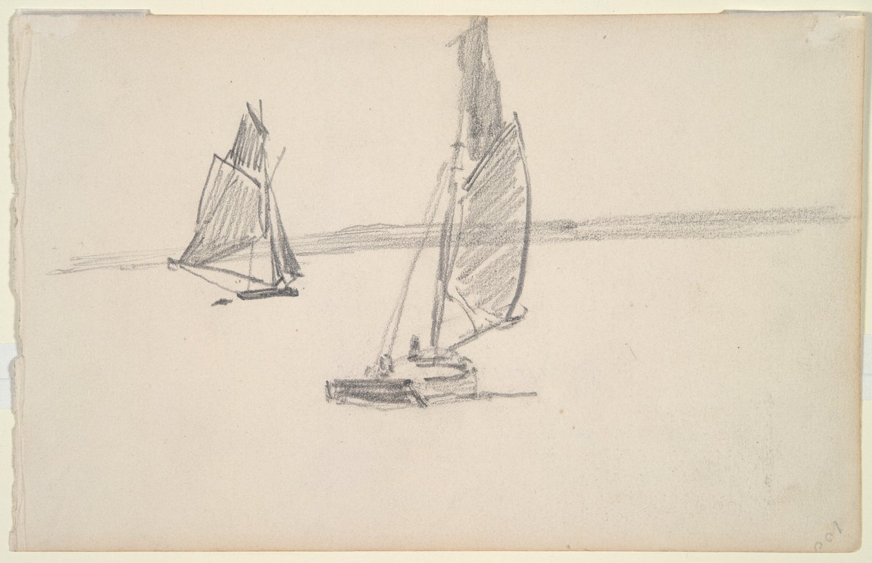 Dos barcos de pesca en aguas tranquilas (anverso); Dos veleros en aguas tranquilas (verso) de Johan Barthold Jongkind