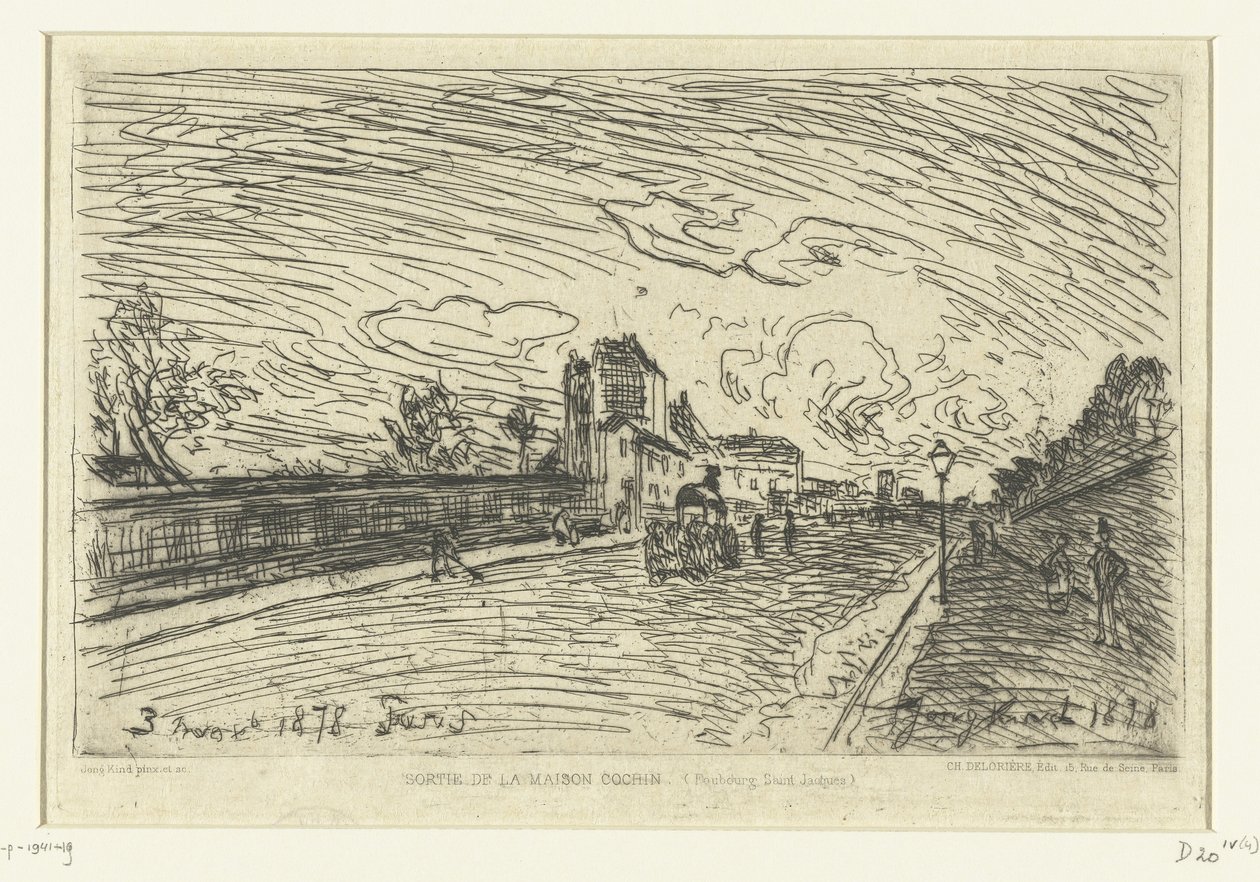 Salida del Hospital Cochin (Faubourg Saint-Jacques, París) Sortie de la Maison Cochin (Faubourg Saint-Jacques) (título sobre el objeto) de Johan Barthold Jongkind
