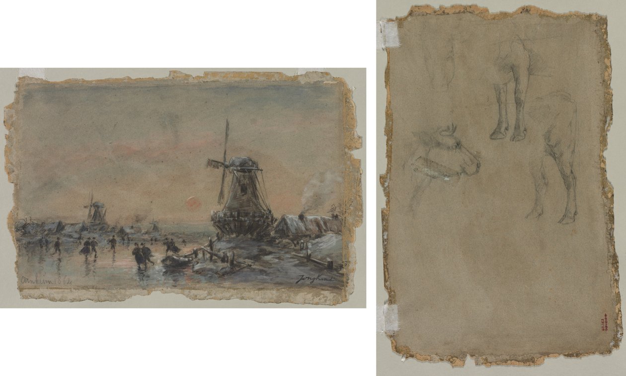 Vista de Arnheim (recto) Estudios de un toro (verso) de Johan Barthold Jongkind