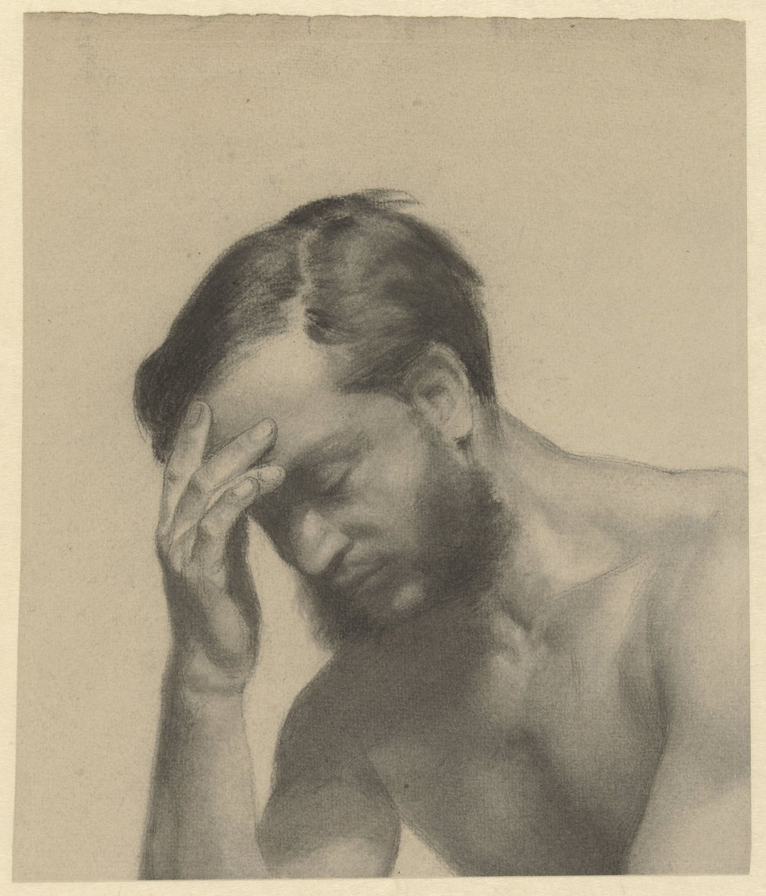 Fragmento de un estudio de la academia: hombre con la mano derecha en la frente de Johan Braakensiek