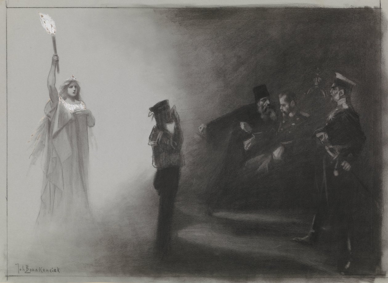 Diseño para la ilustración de De Amsterdammer: La derrota de Rusia en el mar, 4 de junio de 1905 de Johan Braakensiek