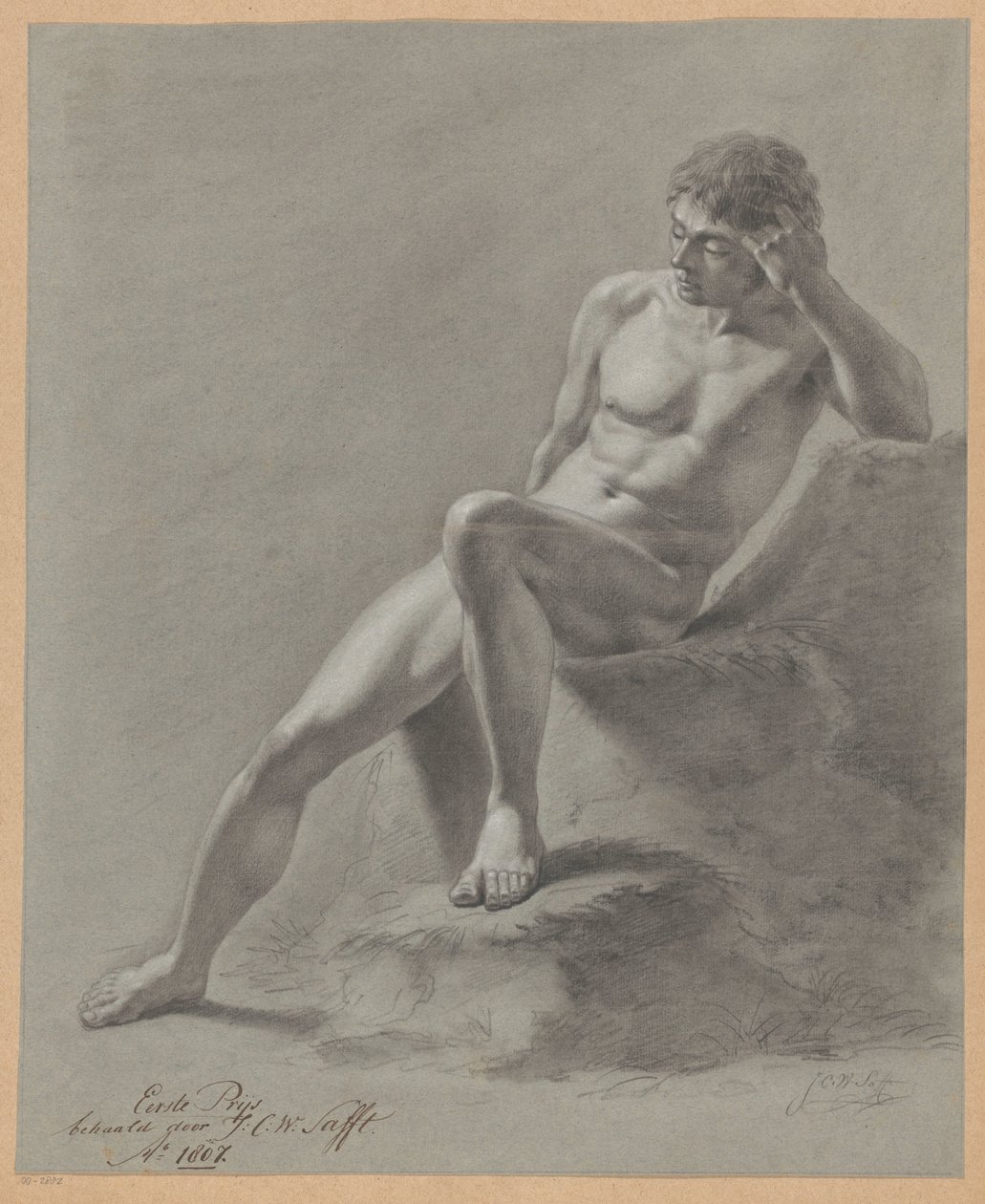 Desnudo masculino sentado, visto de frente (1er premio 1807) de Johan Christiaan Willem Safft